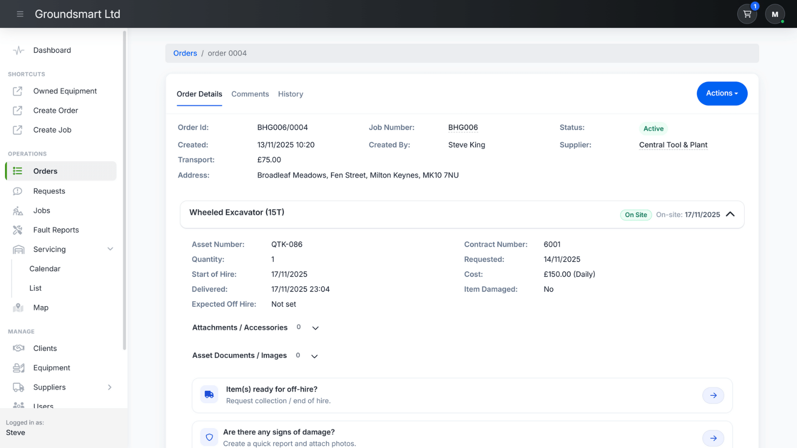 Equipbase order view